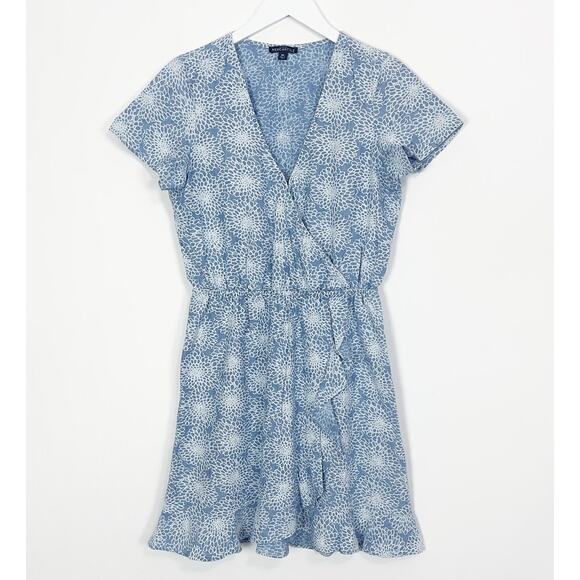 J. Crew Printed Chambray Ruffle Faux-Wrap Dress - Picture 2 of 8